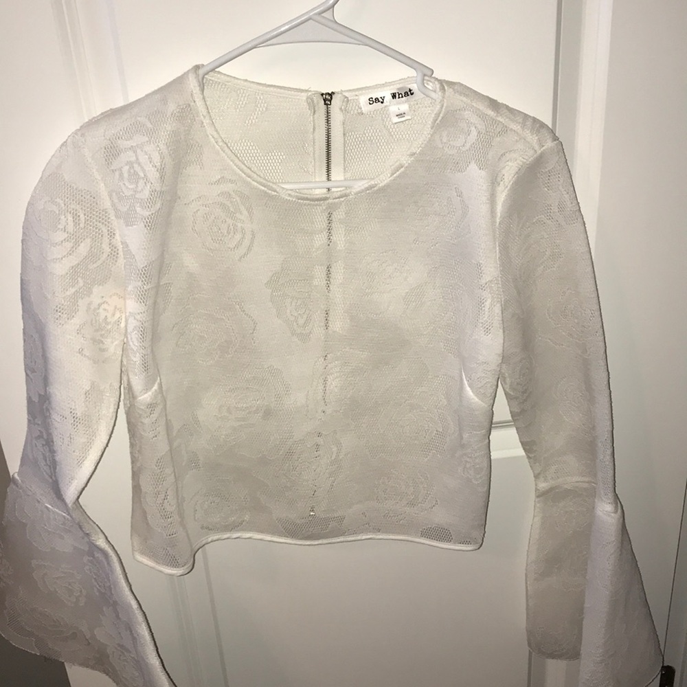 White Mesh Floral Crop Top